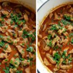 Gombás, tejszínes tokány, egy kis füstölt szalonnával